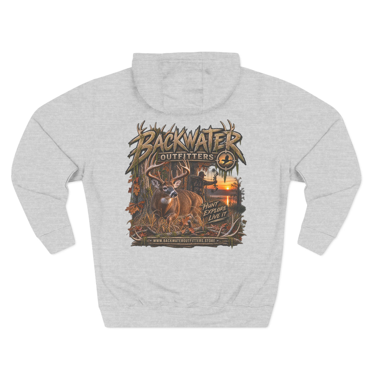Backwater Outfitters Deer Sunset Hoodie — Hunting Outdoor Graphic Hoodie Printify