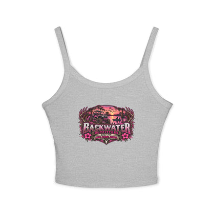Backwater Outfitters Women's Crop Tank Top – Retro Sunset Fishing Graphic