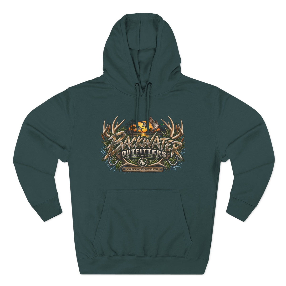 Backwater Outfitters Hoodie — Off‑Road Adventure Fleece Pullover Printify
