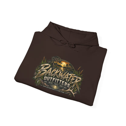 Simply Backwater Outfitters Hoodie — Outdoor Fishing Sunset Graphic Pullover Printify