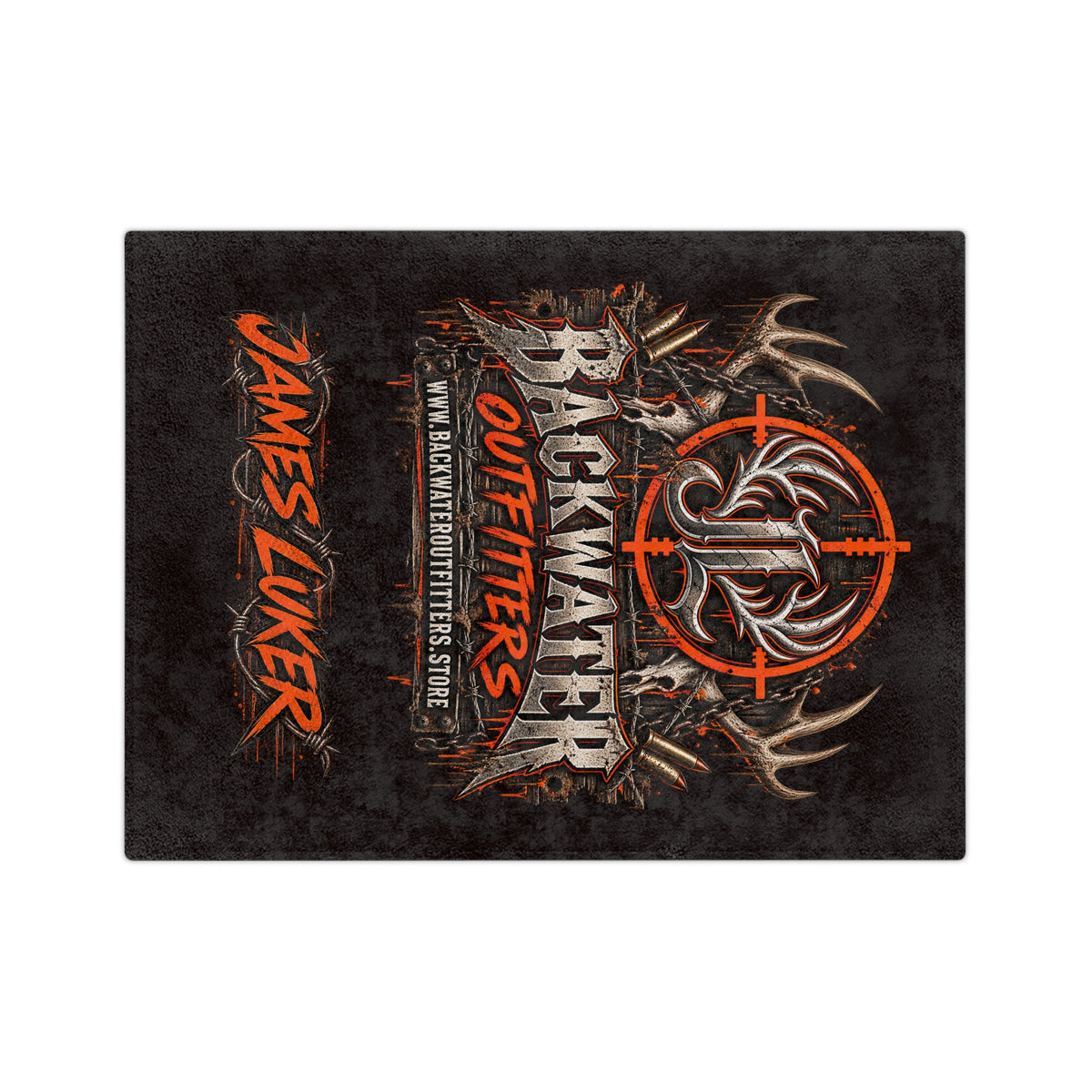 Backwater Outfitters Personalized Velveteen Blanket — "James Luker" Hunting Logo Throw Printify
