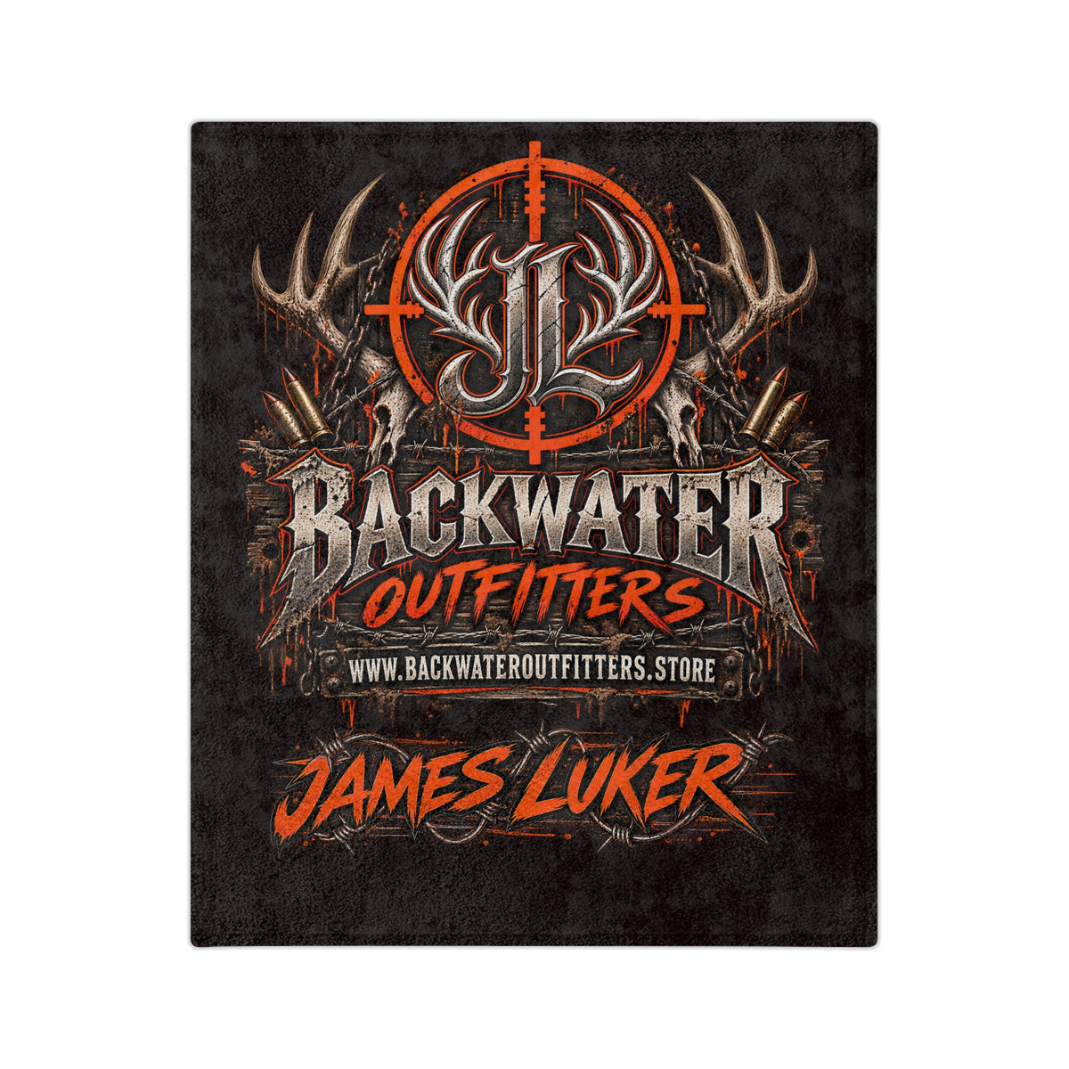 Backwater Outfitters Personalized Velveteen Blanket — "James Luker" Hunting Logo Throw Printify