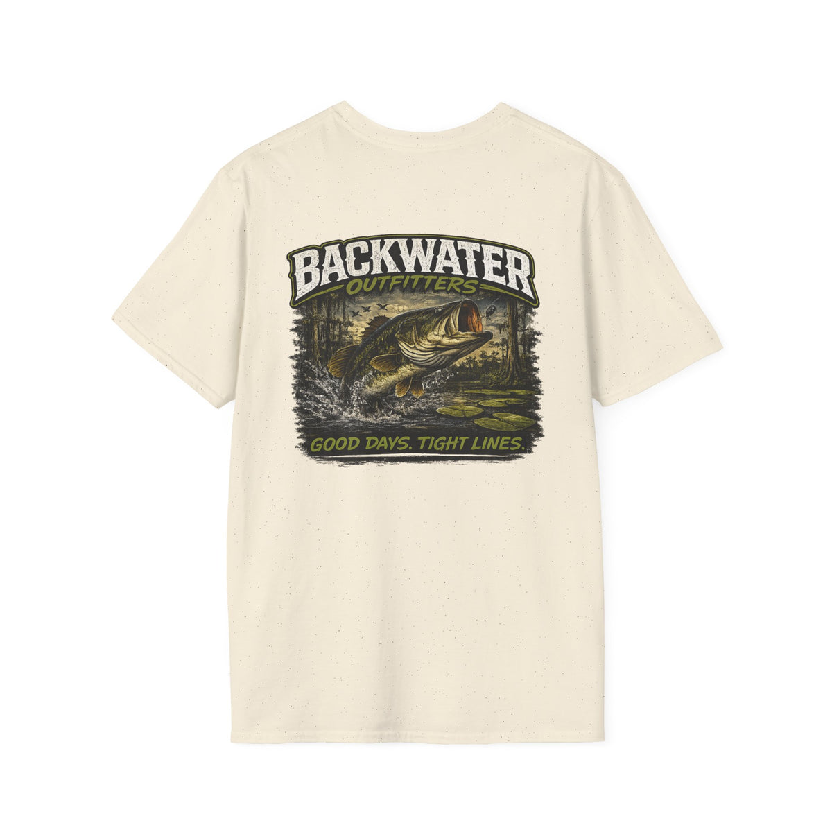 Backwater Outfitters Retro Bass Fishing Logo T-Shirt Printify