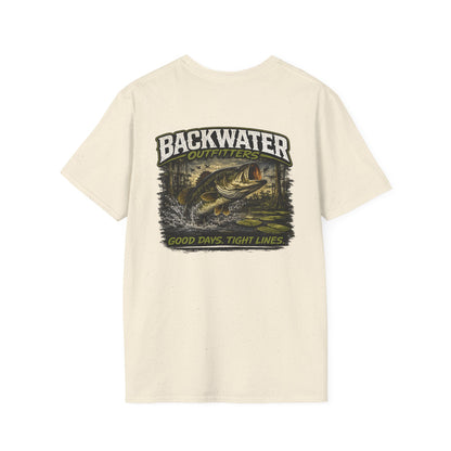 Backwater Outfitters Retro Bass Fishing Logo T-Shirt Printify