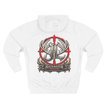 James Luker Hunting Logo Hoodie — Backwater Outfitters Antler Crest Fleece Hoodie Printify
