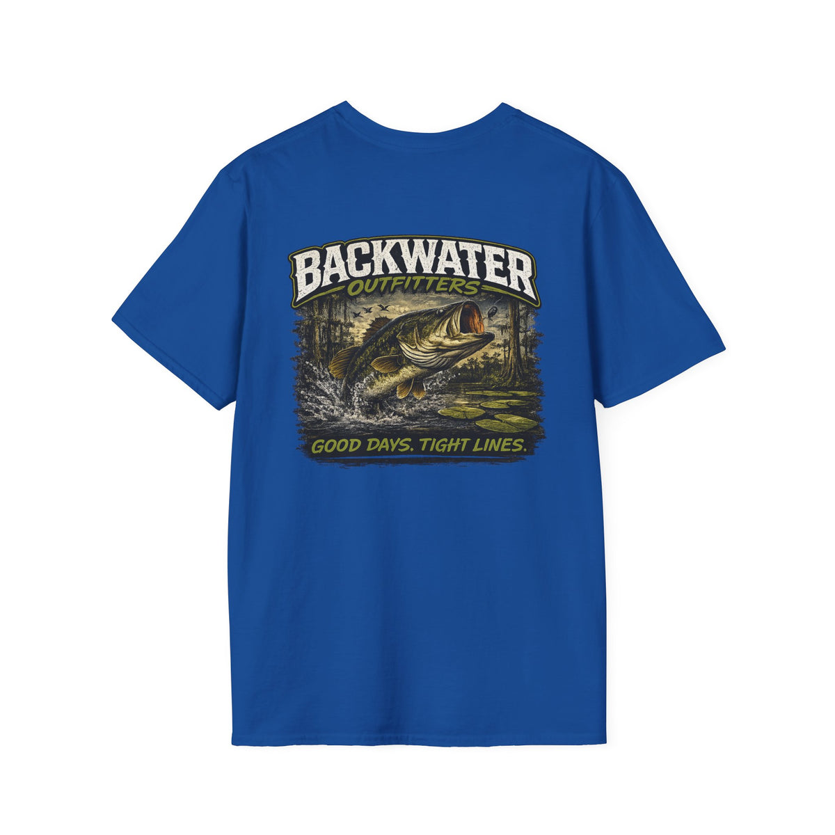 Backwater Outfitters Retro Bass Fishing Logo T-Shirt Printify