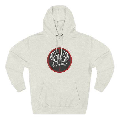 James Luker Hunting Logo Hoodie — Backwater Outfitters Antler Crest Fleece Hoodie Printify