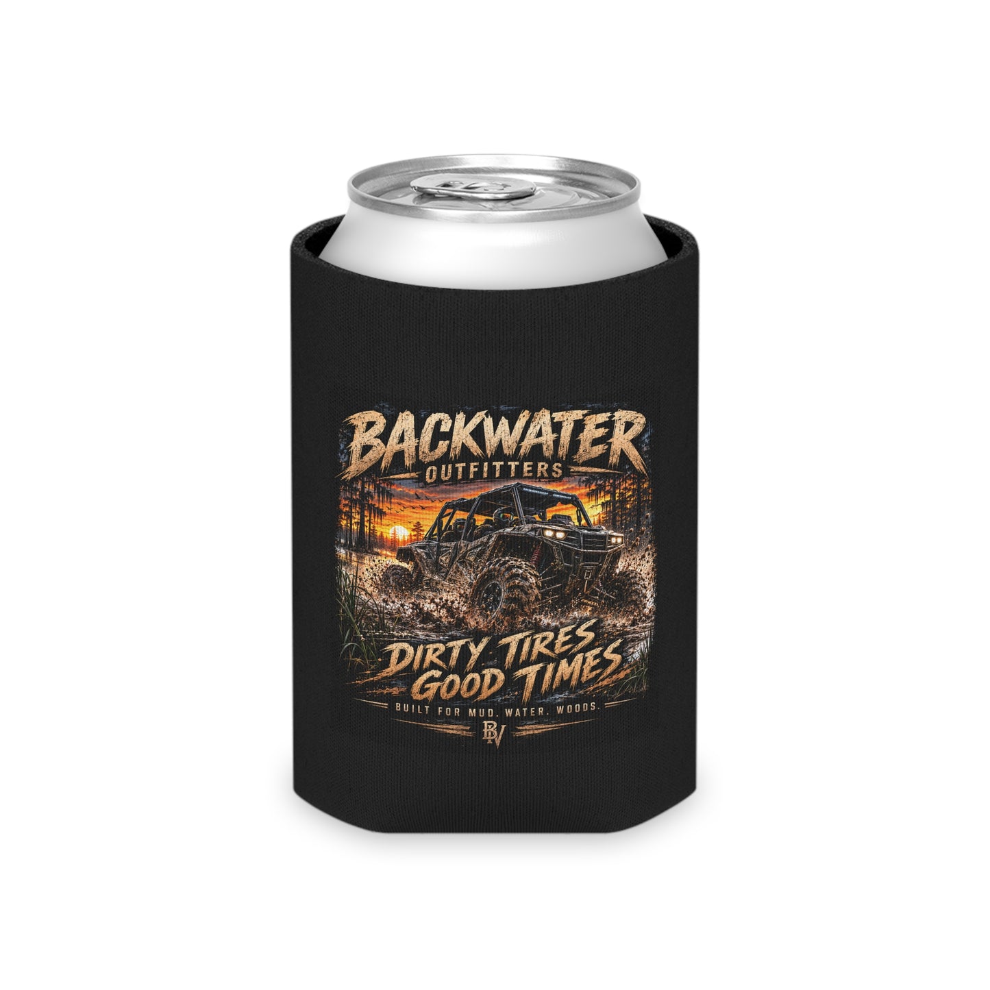 Backwater Outfitters Can Cooler — "Dirty Tires, Good Times" Off‑Road Beverage Koozie