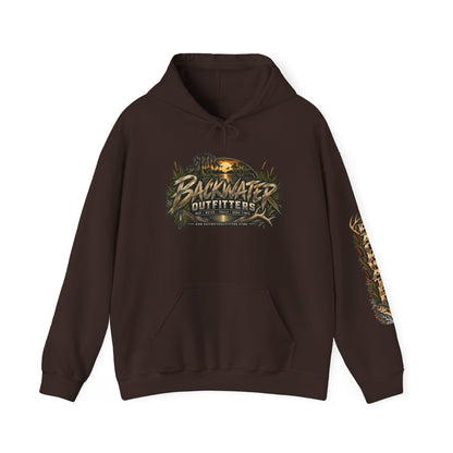 Simply Backwater Outfitters Hoodie — Outdoor Fishing Sunset Graphic Pullover Printify