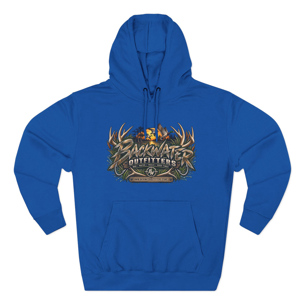 Backwater Outfitters Hoodie — Off‑Road Adventure Fleece Pullover Printify