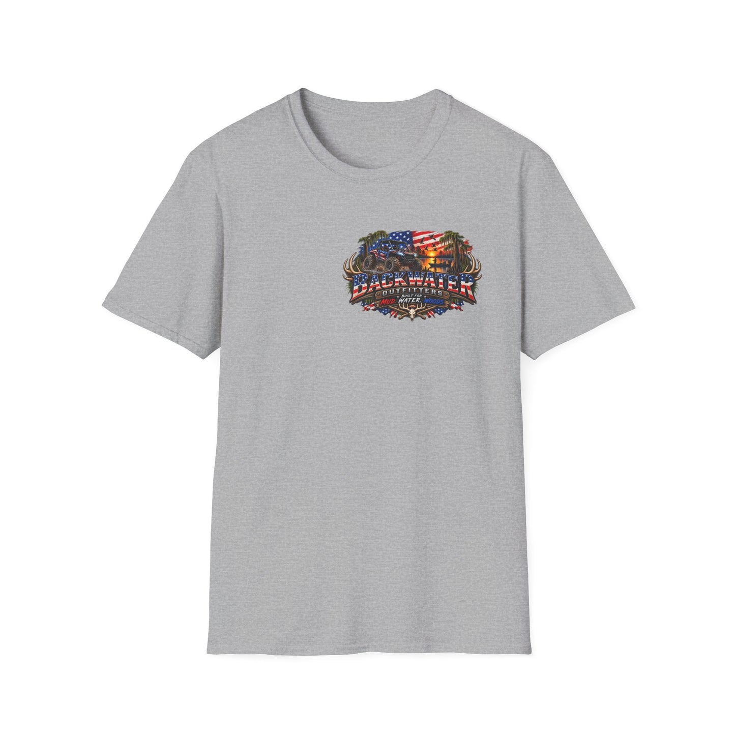 Backwater Bass Fishing T-Shirt — American Flag Boat Graphic Tee