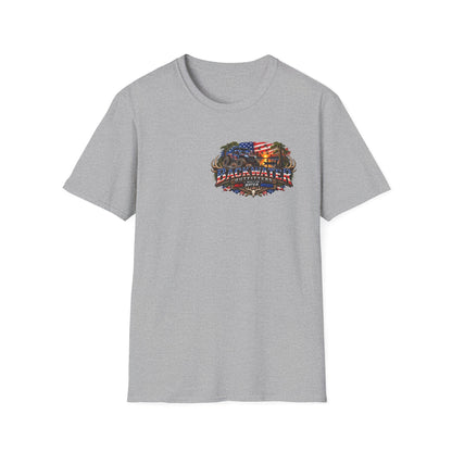 Backwater Bass Fishing T-Shirt — American Flag Boat Graphic Tee