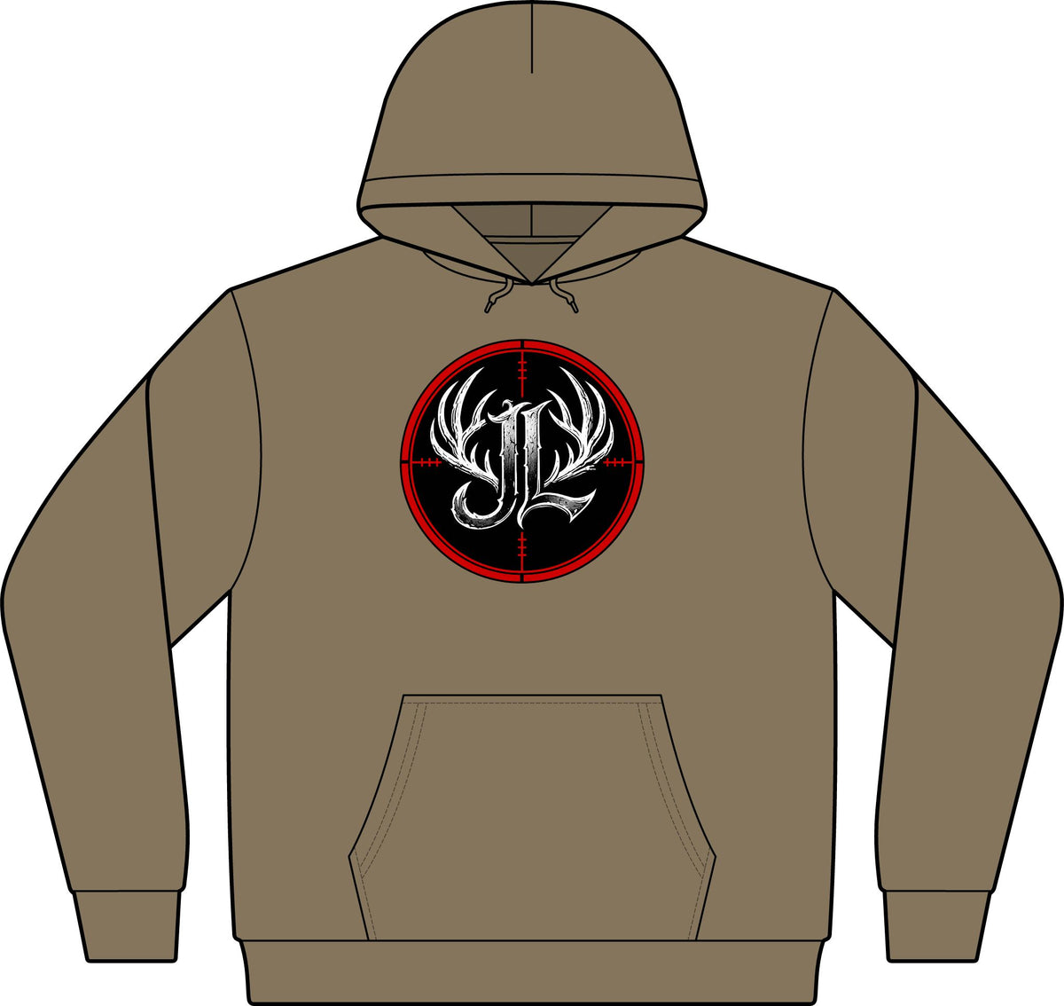 Camo Pullover Hoodie with Antler Monogram Emblem Printify