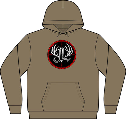 Camo Pullover Hoodie with Antler Monogram Emblem Printify