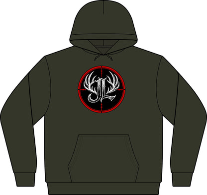 Camo Pullover Hoodie with Antler Monogram Emblem Printify