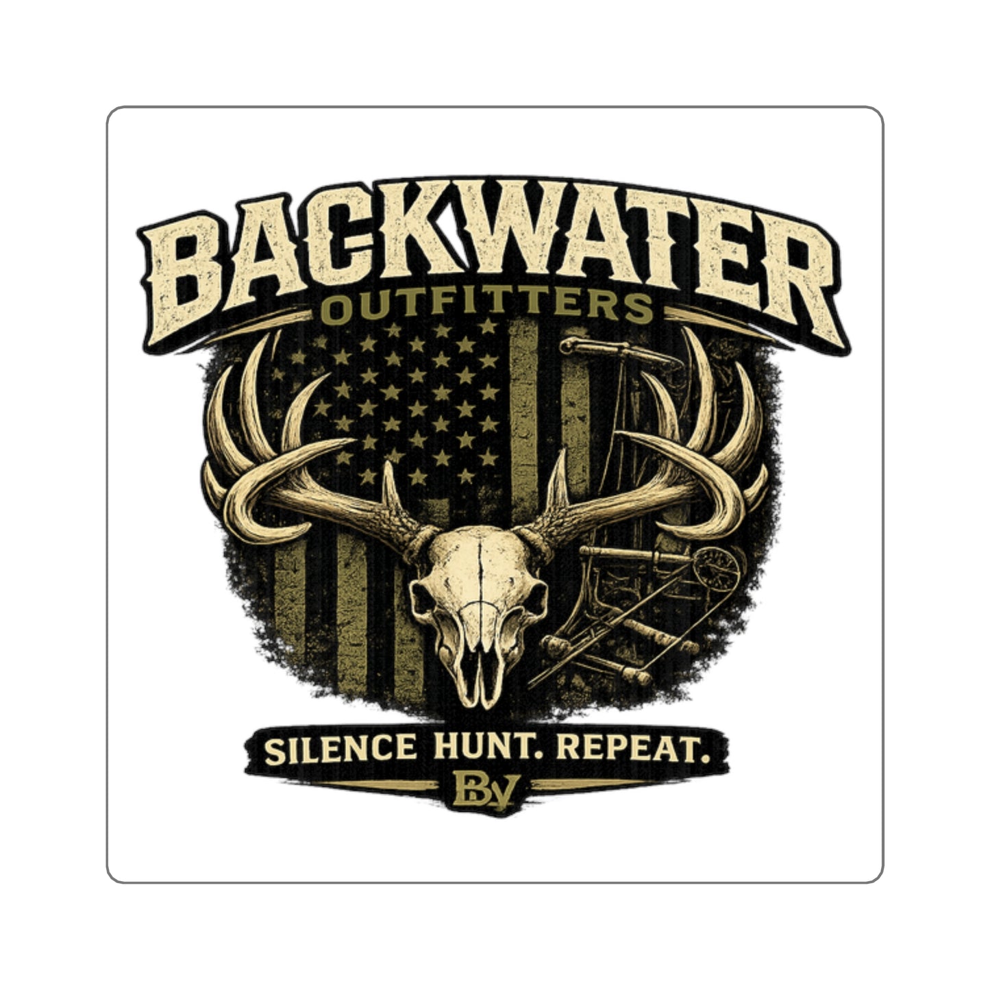 Backwater Outfitters Hunting Skull Square Sticker – “Silence. Hunt. Repeat.”