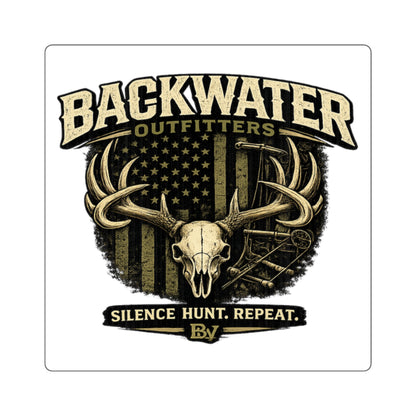 Backwater Outfitters Hunting Skull Square Sticker – “Silence. Hunt. Repeat.”