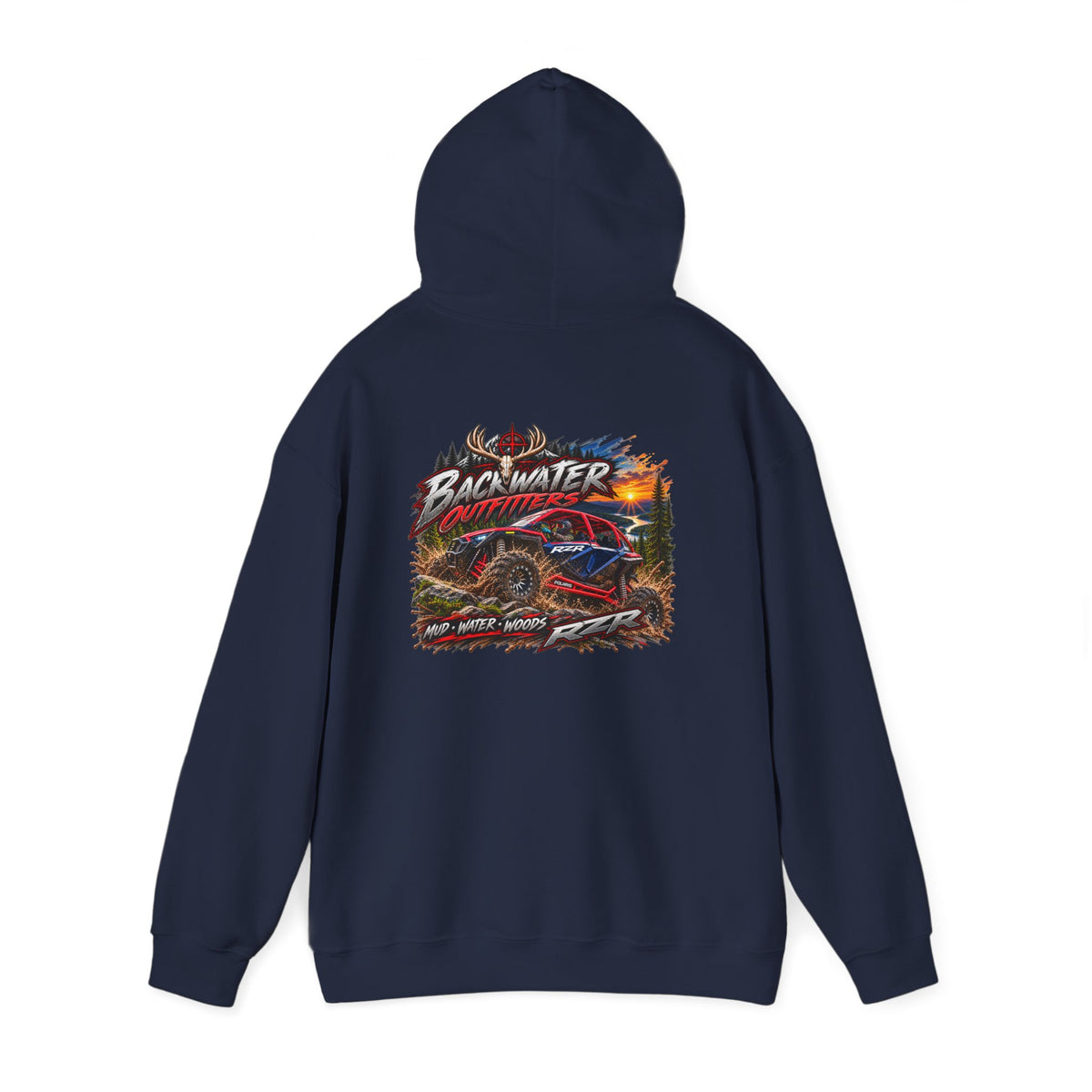 Backwater Outfitters Hoodie — American Flag Outdoor Fishing & Off-Road Pullover Printify