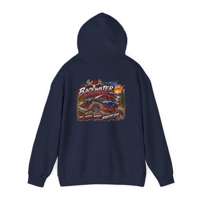 Backwater Outfitters Hoodie — American Flag Outdoor Fishing & Off-Road Pullover Printify