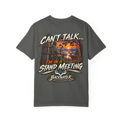 Stand Meeting Hunting T-Shirt — "Can't Talk... I'm In A Stand Meeting" Backwater Outdoors Tee