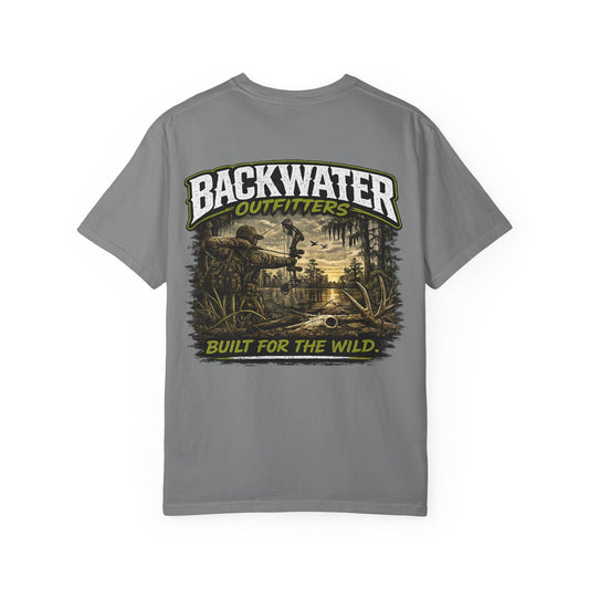 Backwater Outfitters T-Shirt — "Hunt. Fish. Ride." Outdoor Fishing & Hunting Tee Printify