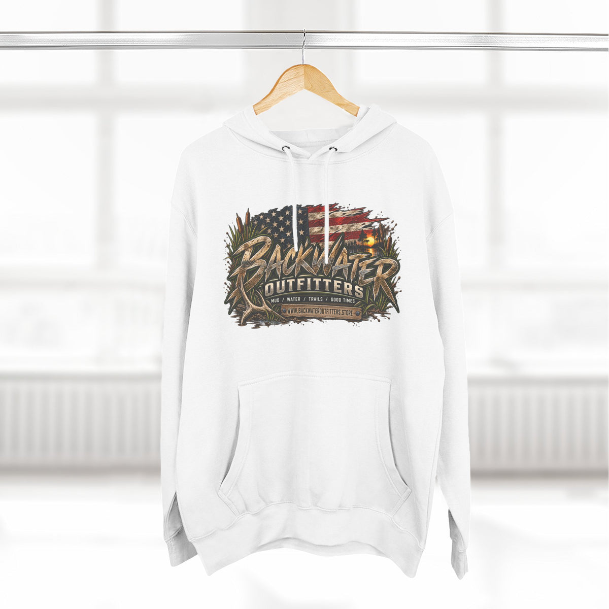 Backwater Outfitters Off-Road Hoodie – American Flag & UTV Graphic Fleece Printify