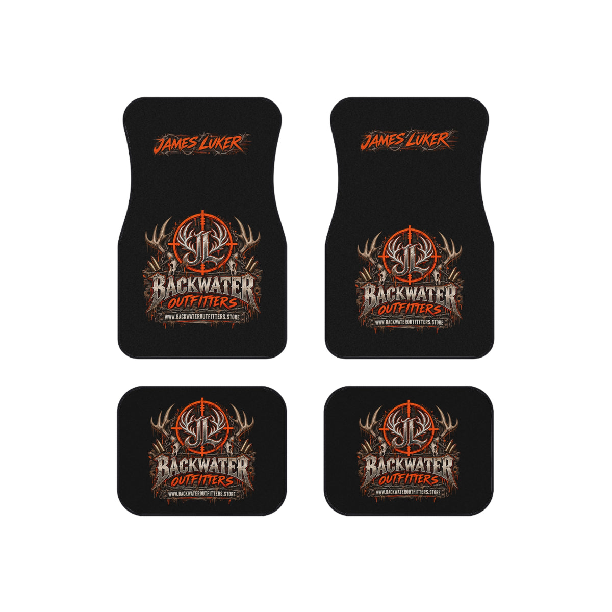 James Luker Backwater Outfitters Logo Car Mats (Set of 4) — Heavy-Duty Automotive Floor Liners Printify