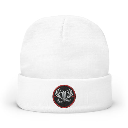 James Luker Embroidered Skull Antlers Knit Beanie — Winter Hat with Gothic Logo Printify