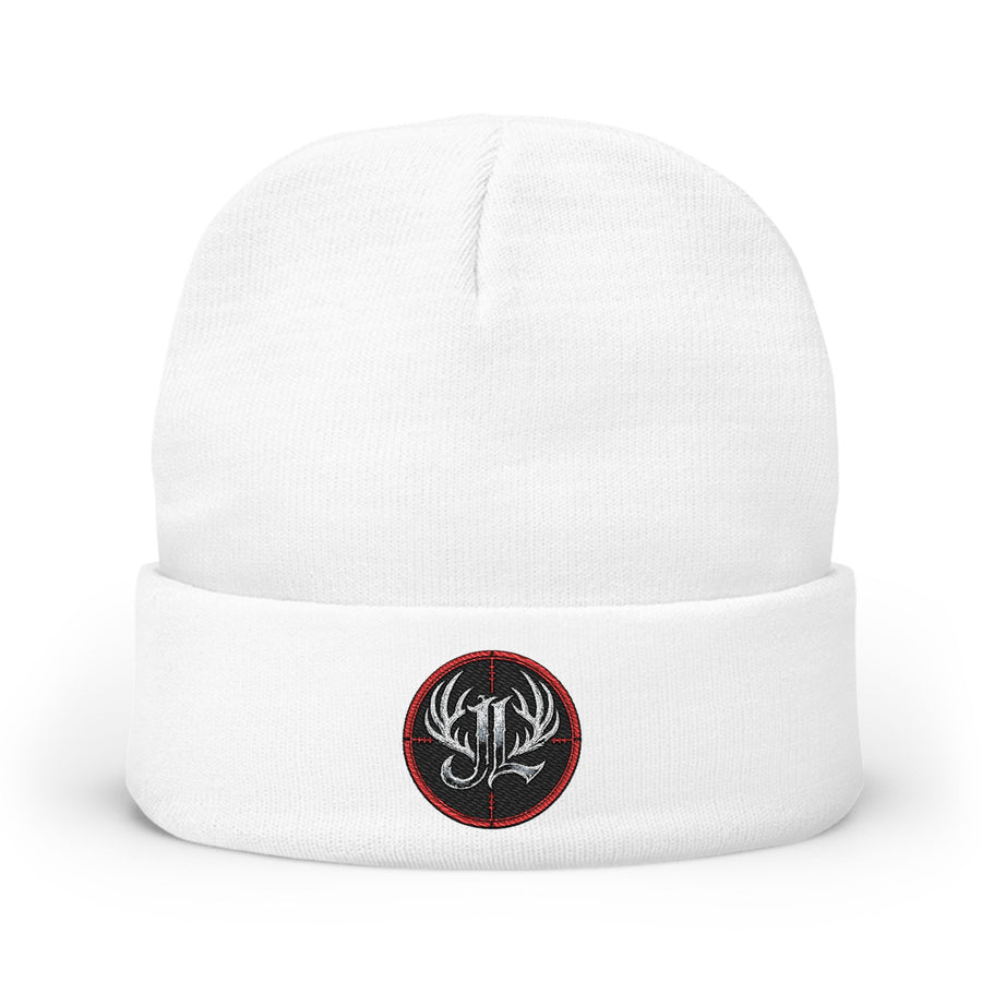 James Luker Embroidered Skull Antlers Knit Beanie — Winter Hat with Gothic Logo Printify