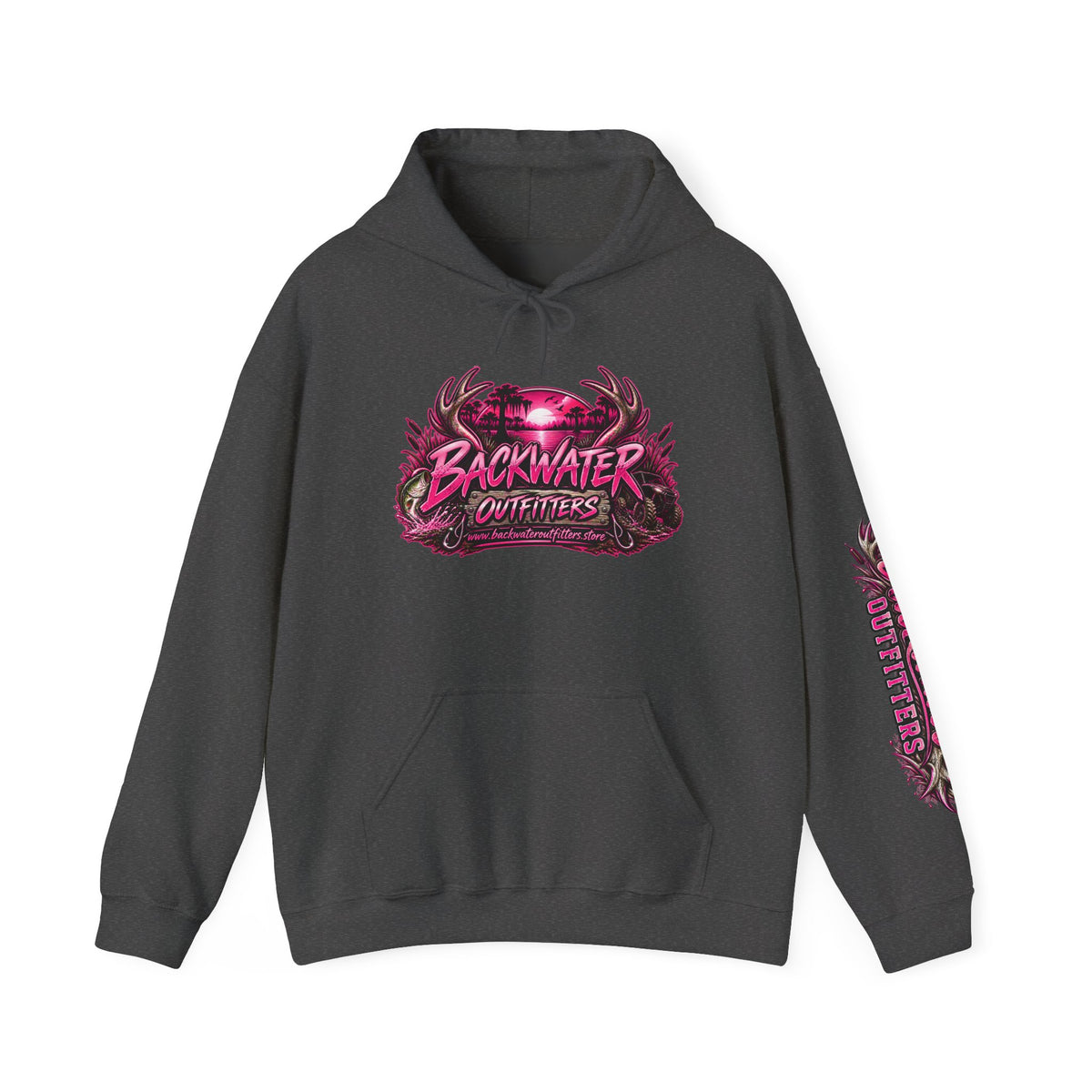 Girl Backwater Outfitters Hoodie — Retro Pink Outdoors Graphic Pullover Printify