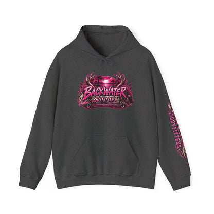 Girl Backwater Outfitters Hoodie — Retro Pink Outdoors Graphic Pullover Printify