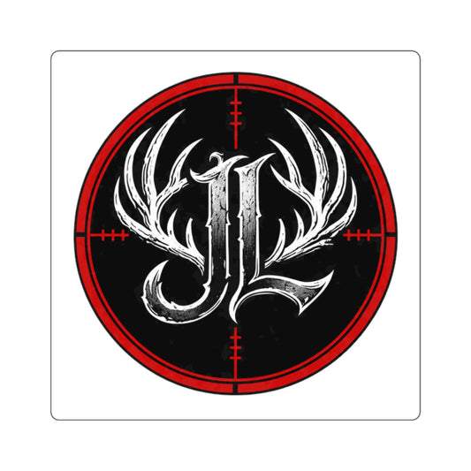 Hunting Antler Logo Square Sticker — Red Crosshair Decal for Laptops & Gear Printify