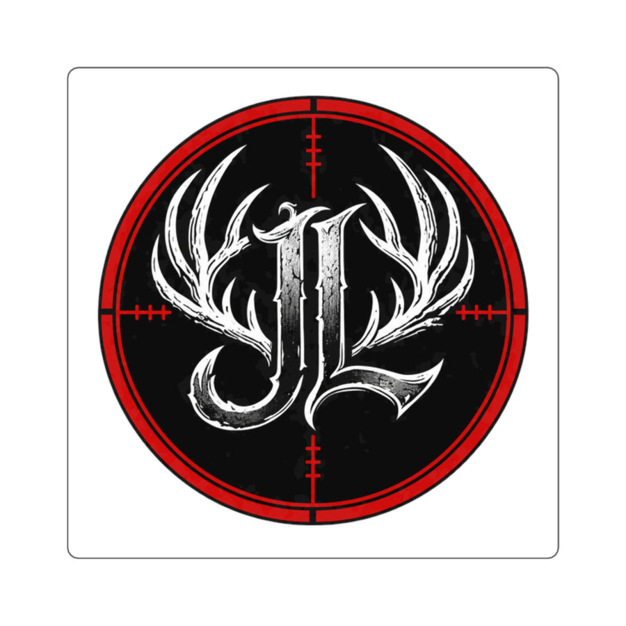 Hunting Antler Logo Square Sticker — Red Crosshair Decal for Laptops & Gear Printify