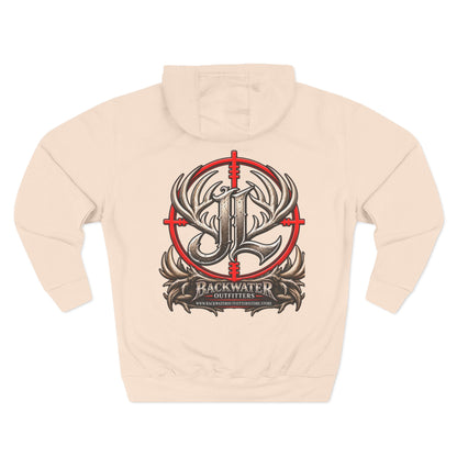 James Luker Hunting Logo Hoodie — Backwater Outfitters Antler Crest Fleece Hoodie Printify