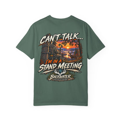 Stand Meeting Hunting T-Shirt — "Can't Talk... I'm In A Stand Meeting" Backwater Outdoors Tee