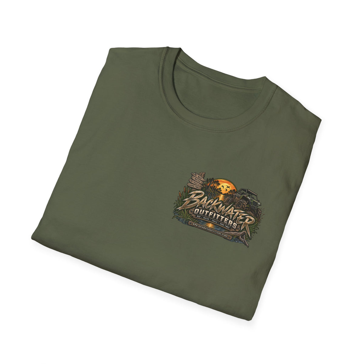 Simply Backwater Outfitters Fishing Tee – Sunset Swamp Outdoor Shirt Printify