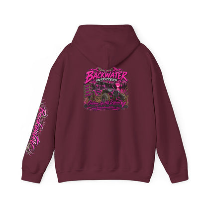 Girl Backwater Outfitters Hoodie — Retro Pink Outdoors Graphic Pullover Printify