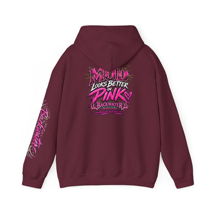 Girl Backwater Outfitters "Mud Looks Better Pink" Hoodie Printify