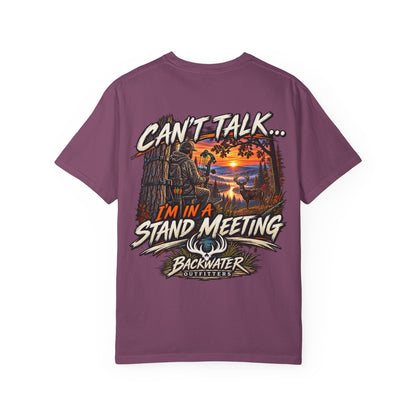 Stand Meeting Hunting T-Shirt — "Can't Talk... I'm In A Stand Meeting" Backwater Outdoors Tee