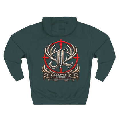 James Luker Hunting Logo Hoodie — Backwater Outfitters Antler Crest Fleece Hoodie Printify