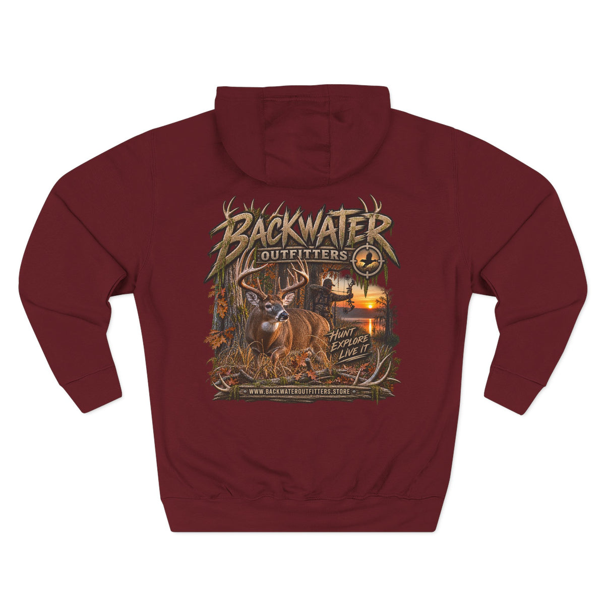 Backwater Outfitters Deer Sunset Hoodie — Hunting Outdoor Graphic Hoodie Printify