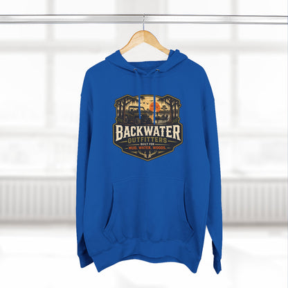 Backwater Outfitters Fishing Hoodie — “My Retirement Plan Has a Trolling Motor” Graphic