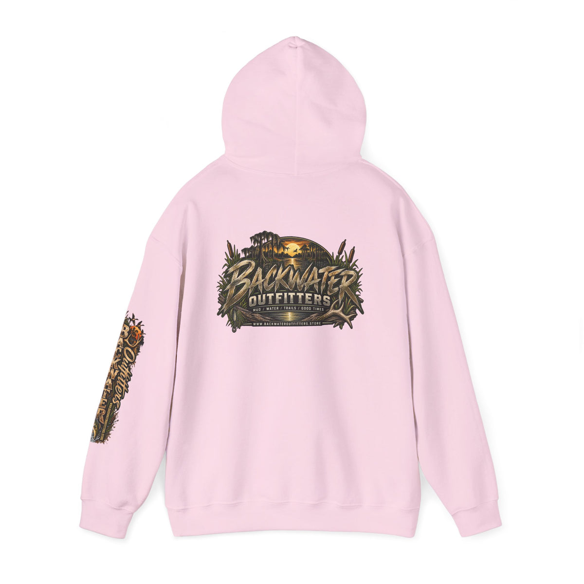 Simply Backwater Outfitters Hoodie — Outdoor Fishing Sunset Graphic Pullover Printify