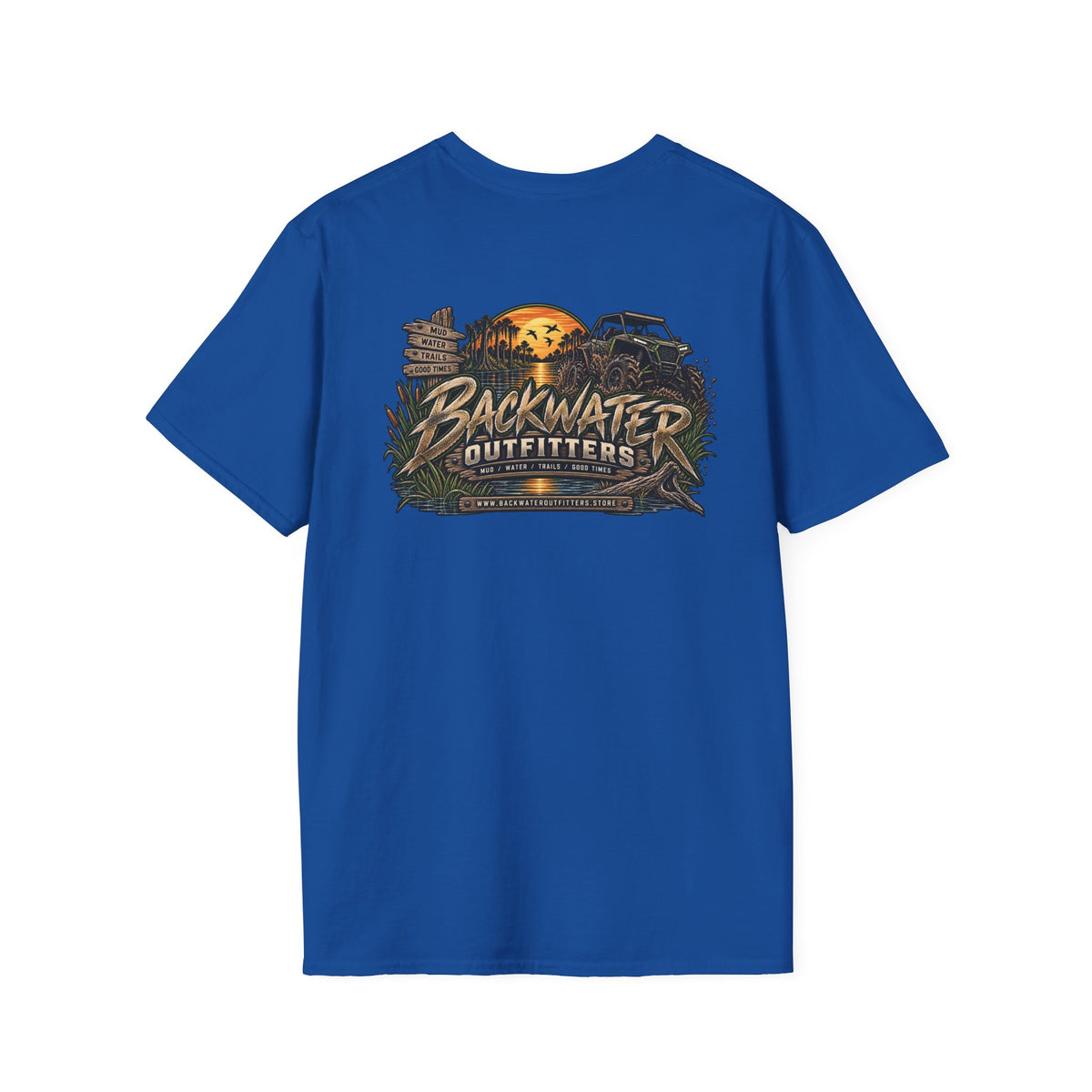 Simply Backwater Outfitters Fishing Tee – Sunset Swamp Outdoor Shirt Printify