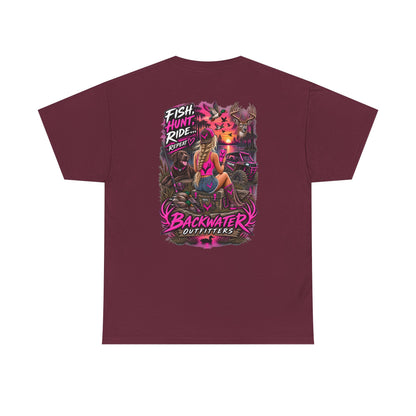 Backwater Outfitters Graphic Tee — "Fish Hunt Ride Repeat" Beach & Fishing Shirt