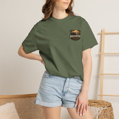 Backwater Outfitters Sunset Canoe T-Shirt — "Built for Mud. Water. Woods."