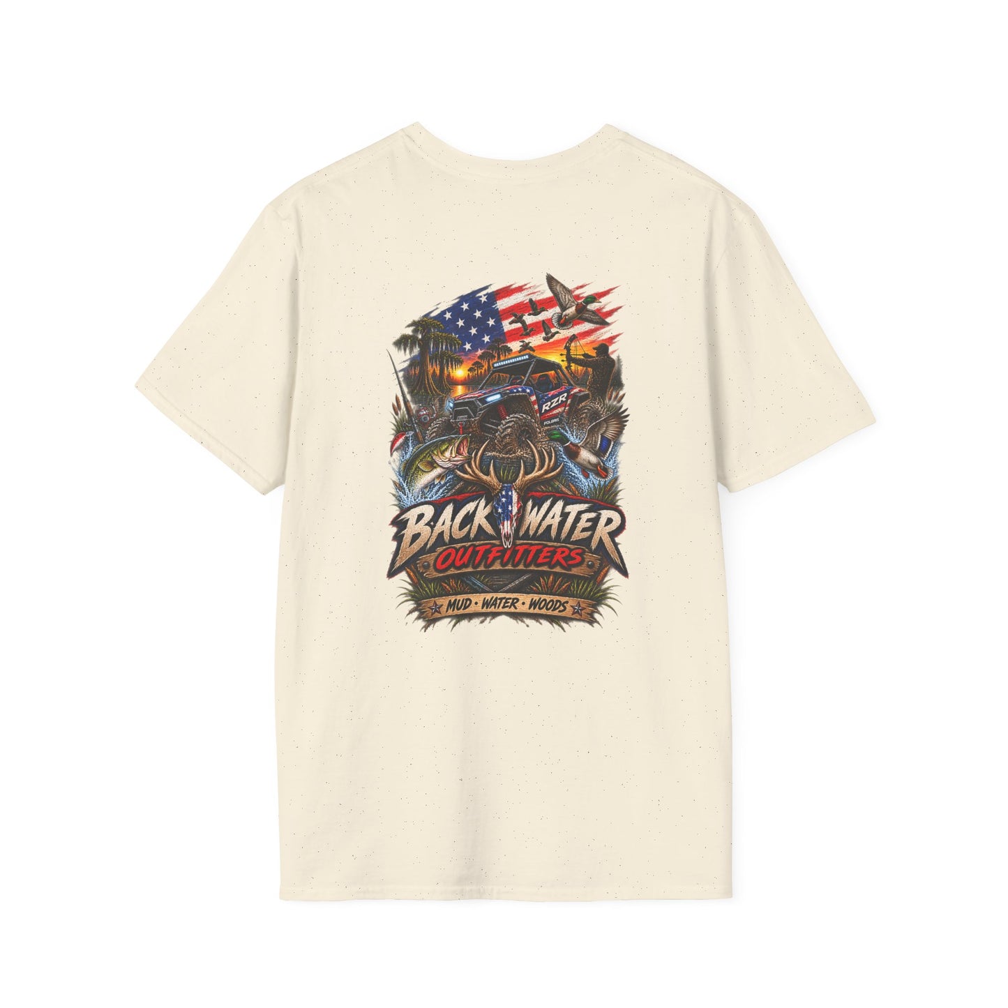 Backwater Bass Fishing T-Shirt — American Flag Boat Graphic Tee