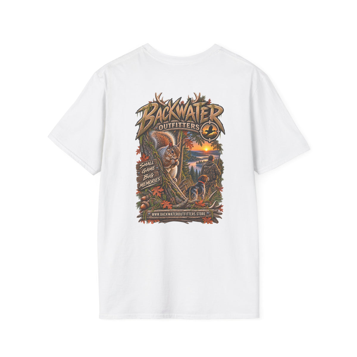 Backwater Outfitters Fishing T-Shirt — Outdoor Sunset Graphic Tee Printify