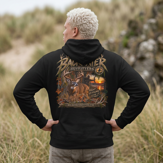Backwater Outfitters Deer Sunset Hoodie — Hunting Outdoor Graphic Hoodie Printify