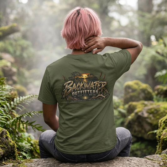 Backwater Outfitters T-Shirt – Sunset Marsh Fishing Tee Printify